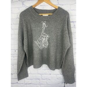 Sincerely Jules Women Ice Skate Embroidered Sweater Gray Knit Crewneck Large NEW